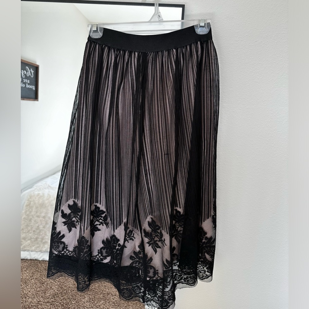 Black lace midi skirt